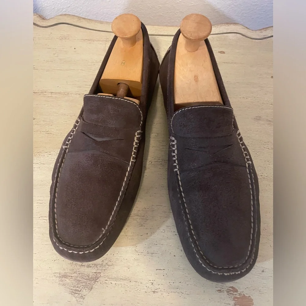 DONALD J. PLINER Made in Italy Nubuck Penny Vamp Driving Loafer in Brown 10 $265